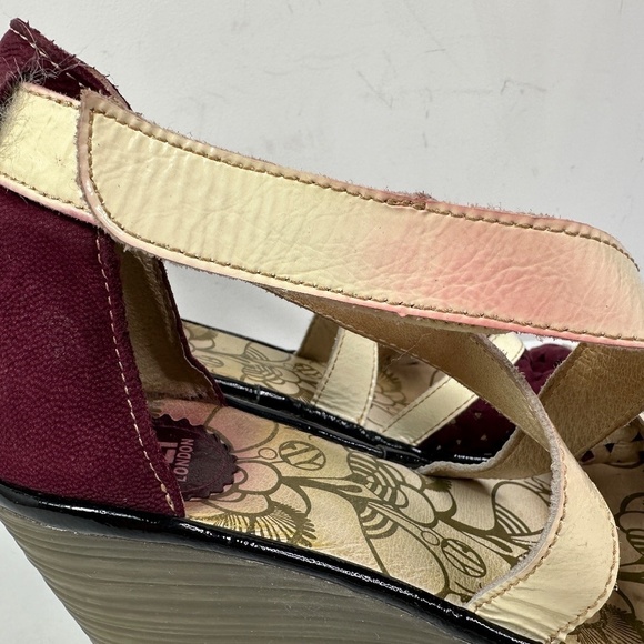 Fly London Ydel Platform Wedge Sandals Women's 39 Burgundy Ankle Strap Heels - Picture 3 of 13